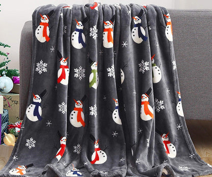 Christmas Elk Snowman Santa Flannel Blanket