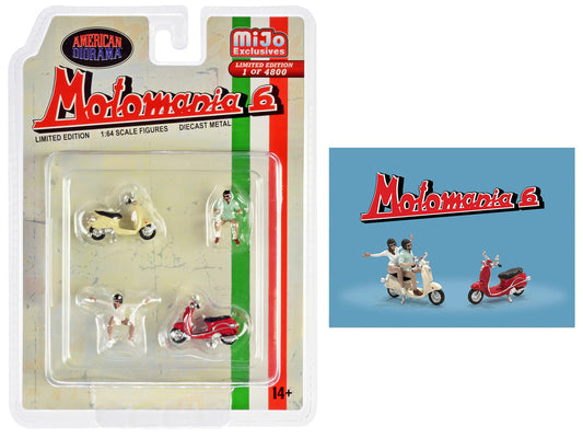 "Motomania 6" 4 piece Diecast Figure Set (2 Figures 2 Scooters) Limited Edition to 4800 pieces Worldwide 1/64