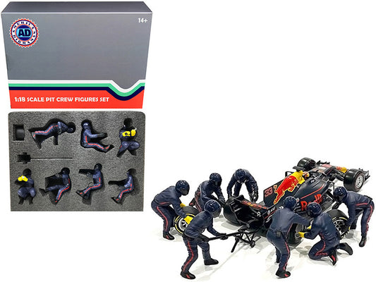 Formula One F1 Pit Crew 7 Figurine Set Team Blue Release II for 1/18