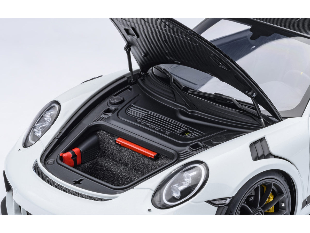 Porsche 911 (991.2) GT3 RS Weissach Package White with Carbon Hood and Top 1/18 Model Car by Autoart