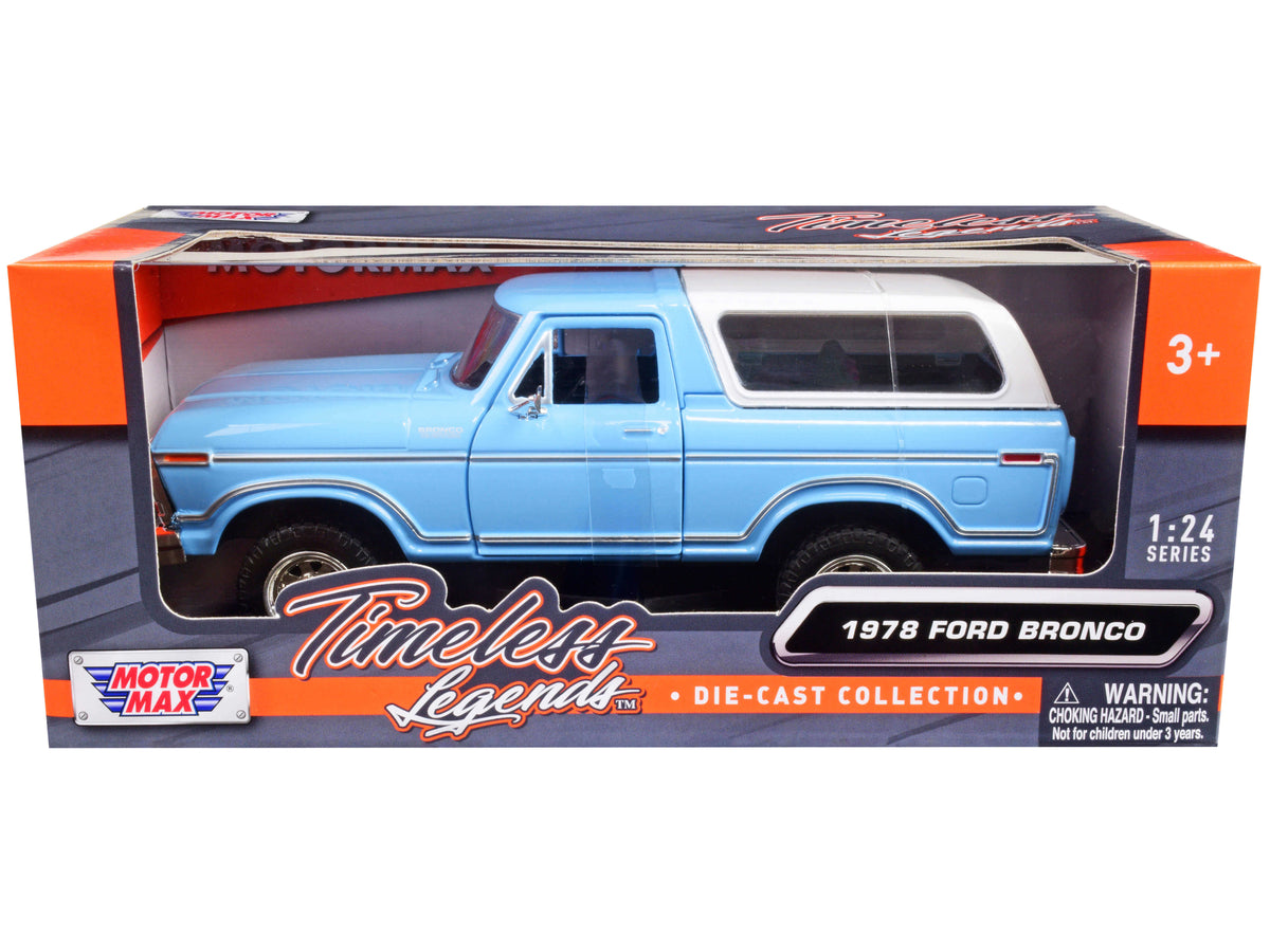 Motormax 1978 Ford Bronco Custom — Light Blue & White | Timeless Legends 1/24 Diecast