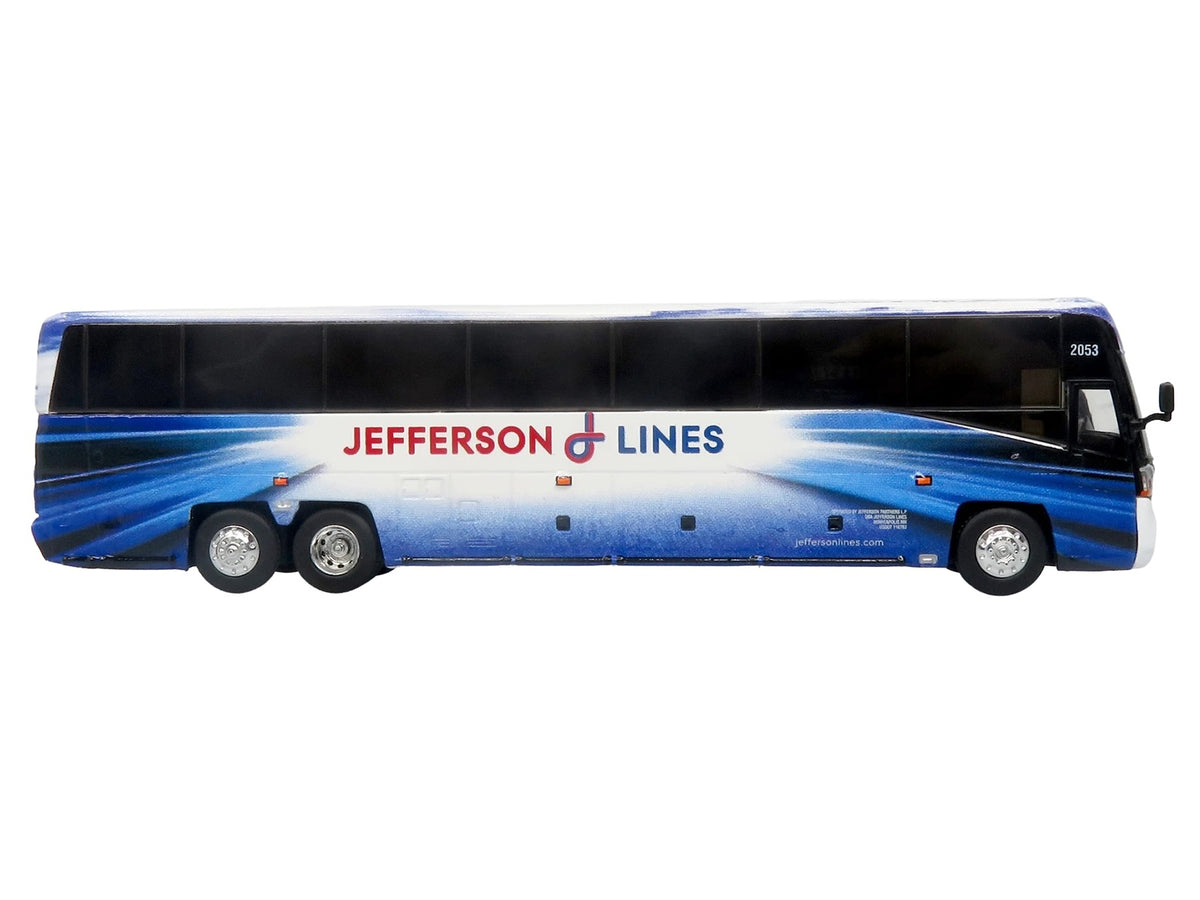 MCI D4520 Commuter Coach Bus "Jefferson Lines" White with Blue Graphics "The Bus & Motorcoach Collection" Limited Edition to 504 pieces Worldwide 1/87 (HO) Scale Diecast Model by Iconic Replicas