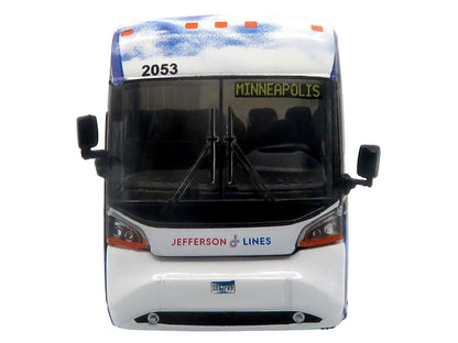 MCI D4520 Commuter Coach Bus "Jefferson Lines" White with Blue Graphics "The Bus & Motorcoach Collection" Limited Edition to 504 pieces Worldwide 1/87 (HO) Scale Diecast Model by Iconic Replicas