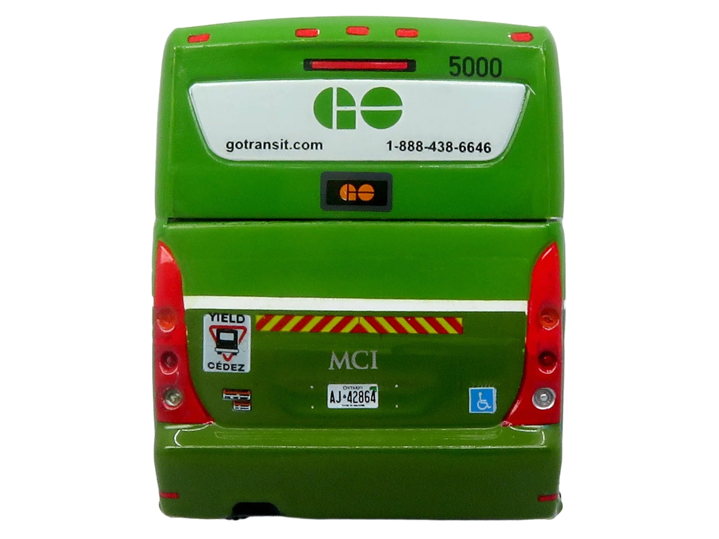 MCI D4520 Commuter Coach Bus "GO Transit" Green and White "The Bus & Motorcoach Collection" Limited Edition to 504 pieces Worldwide 1/87 (HO) Scale Diecast Model by Iconic Replicas