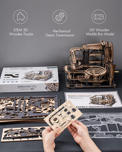 Robotime ROKR Marble Night City 3D Wooden Puzzle Games Assembly Waterwheel Model Toys