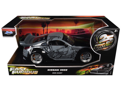D.K.'s Nissan 350Z Gray and Black with Graphics "Fast & Furious 25th Anniversary" Series 1/24 Diecast Model Car by Jada