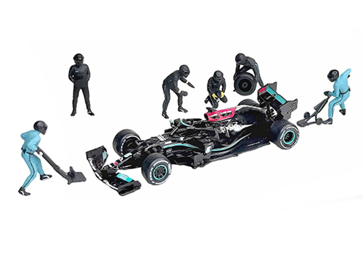 "Formula Pit Crew - Team Black" 6 piece Diecast Figure Set (6 Figures) Limited Edition for 1/64 Scale Models by American Diorama
