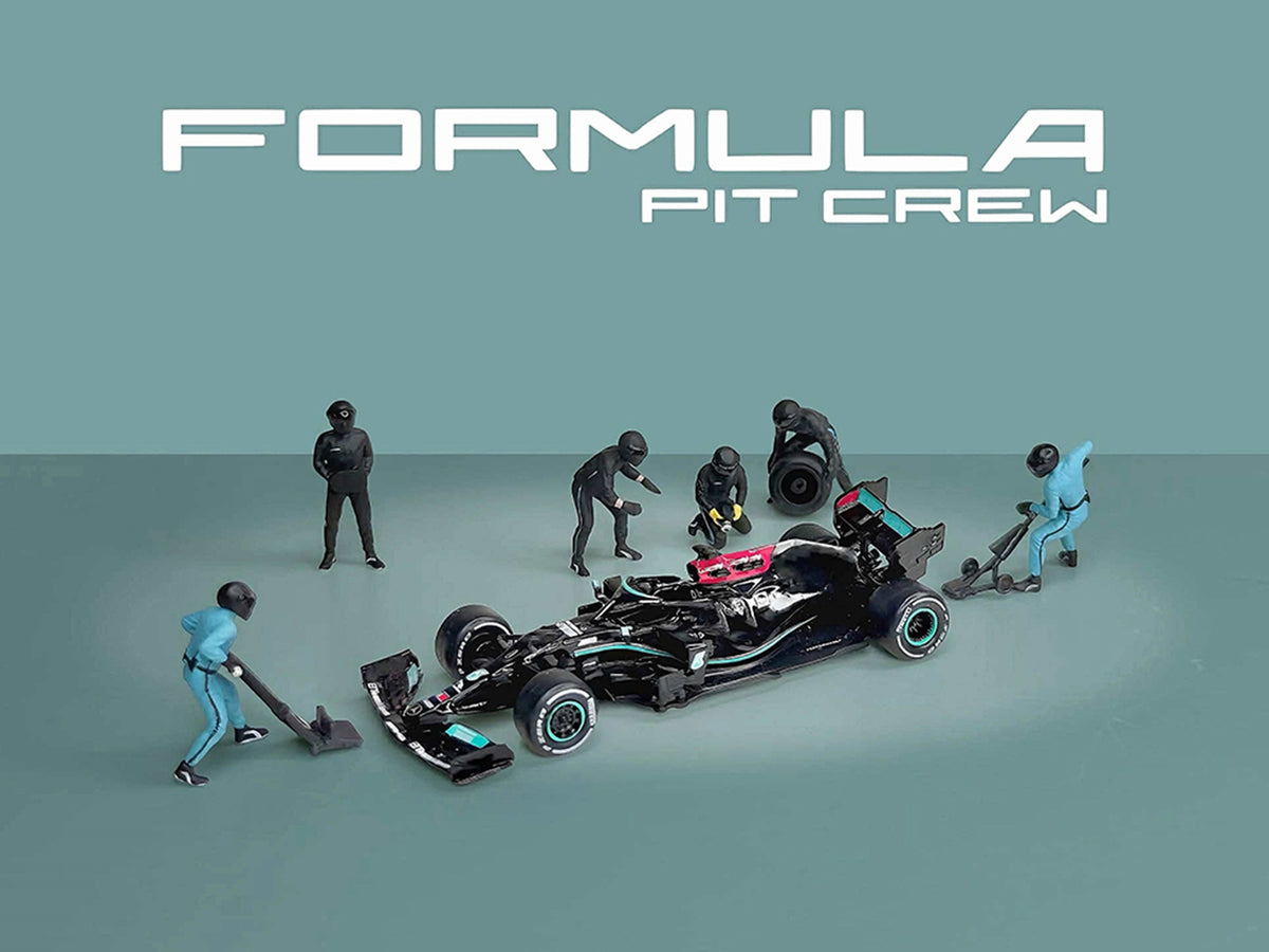 "Formula Pit Crew - Team Black" 6 piece Diecast Figure Set (6 Figures) Limited Edition for 1/64 Scale Models by American Diorama