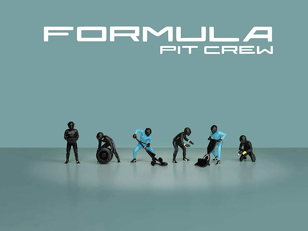 "Formula Pit Crew - Team Black" 6 piece Diecast Figure Set (6 Figures) Limited Edition for 1/64 Scale Models by American Diorama