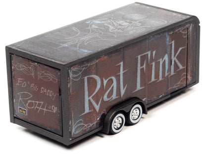 4-Wheel Enclosed Car Trailer Dark Gray with Graphics "Rat Fink" 1/64