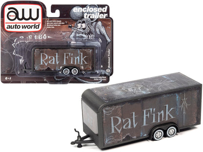 4-Wheel Enclosed Car Trailer Dark Gray with Graphics "Rat Fink" 1/64