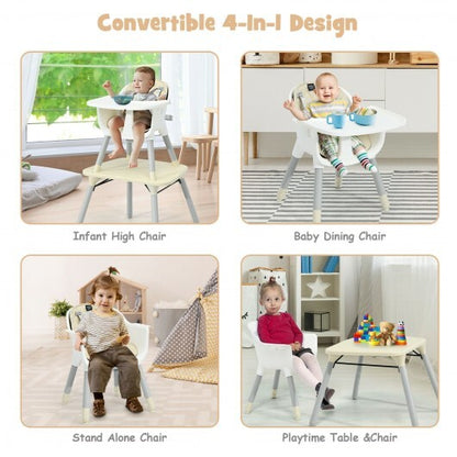 4-in-1 Baby Convertible Toddler Table Chair Set with PU Cushion-Beige - Color: Beige