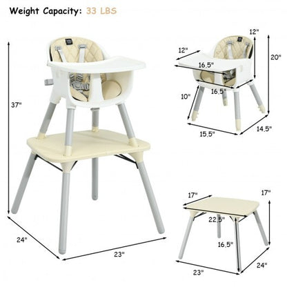 4-in-1 Baby Convertible Toddler Table Chair Set with PU Cushion-Beige - Color: Beige