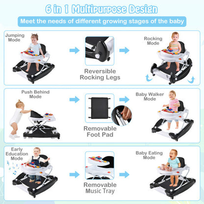 6 in 1 Foldable Baby Walker with Adjustable Height-Black - Color: Black