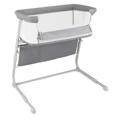 Baby Bassinet Bedside Crib with Adjustable Height Comfy Mattress-Gray - Color: Gray
