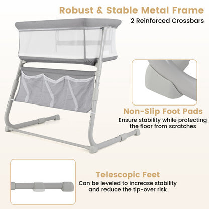 Baby Bassinet Bedside Crib with Adjustable Height Comfy Mattress-Gray - Color: Gray