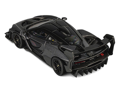 McLaren Senna GTR Dark Gray Metallic with Carbon Hood and Black Top 1/64 Diecast Model Car by CM Model