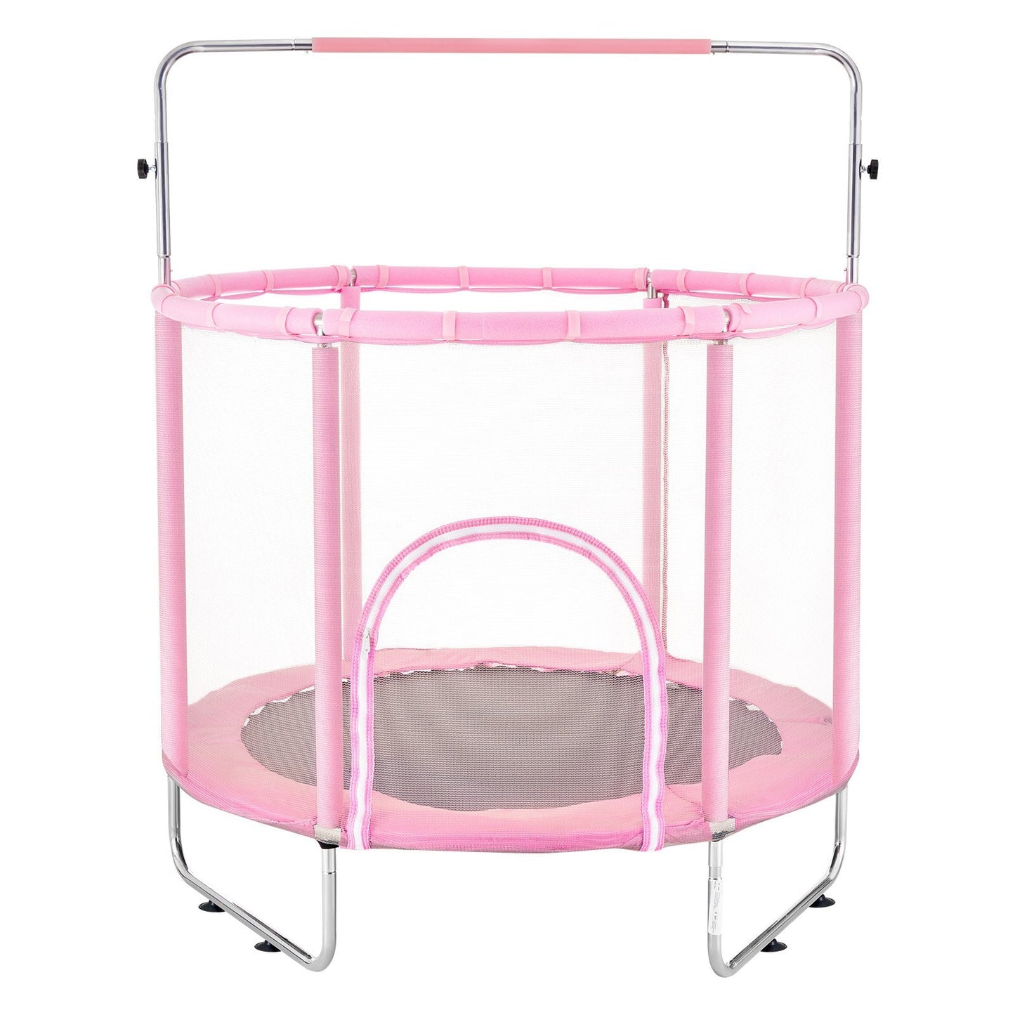 55" Kids Trampoline, 4.6FT Indoor Outdoor Trampoline, Mini Toddler Recreational Trampolinewith Safety Enclosure Net and Basketball Hoop, Birthday Gifts Christmas Toys for 3+ Years Children, Pink