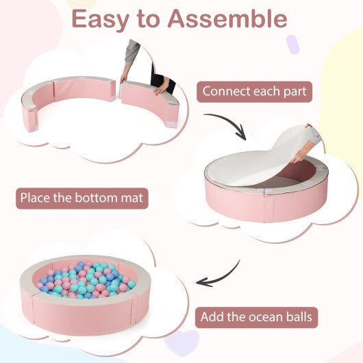 Detachable Foam Ball Pit with 50 Colorful Ocean Balls-Pink - Color: Pink