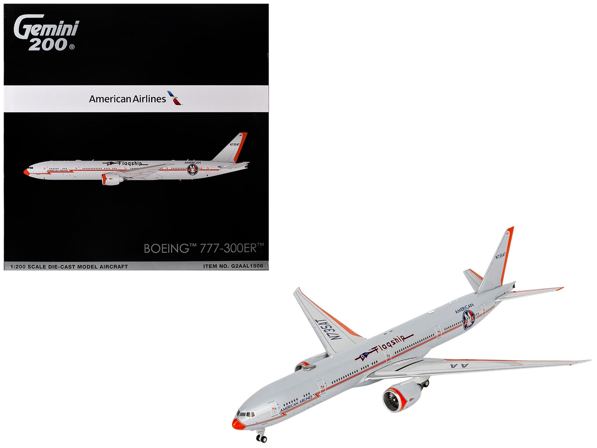 Boeing 777-300ER Commercial Aircraft "American Airlines - Flagship DFW" (N735AT) Silver with Otange Stripes "Gemini 200" Series 1/200 Diecast Model by GeminiJets