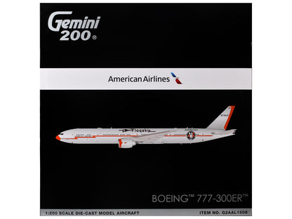 Boeing 777-300ER Commercial Aircraft "American Airlines - Flagship DFW" (N735AT) Silver with Otange Stripes "Gemini 200" Series 1/200 Diecast Model by GeminiJets
