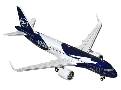 Airbus A320neo Commercial Aircraft "Lufthansa 100th Anniversary" (D-AING) White and Dark Blue 1/400 Diecast Model Airplane by GeminiJets