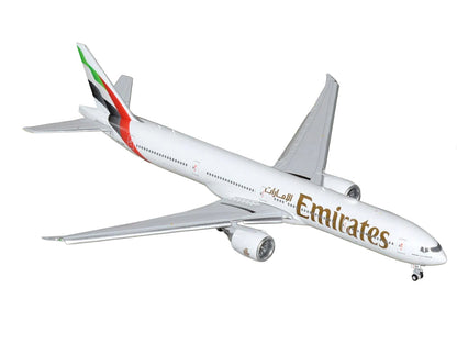 Boeing 777-300ER Commercial Aircraft with Flaps Down "Emirates Airlines" (A6-EQH) White with Striped Tail 1/400 Diecast Model by GeminiJets