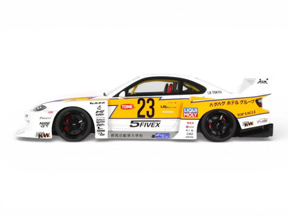 2021 Nissan Silvia (S15) LB-Super Silhouette RHD (Right Hand Drive) #23 White with Yellow Stripes 1/18 Model Car by GT Spirit