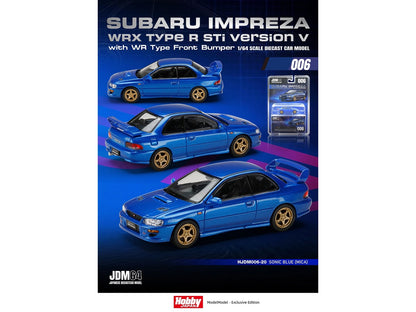 Subaru Impreza WRX Type R Sti Version V RHD (Right Hand Drive) Sonic Blue Mica "JDM64" Series 1/64 Diecast Model Car by Hobby Japan