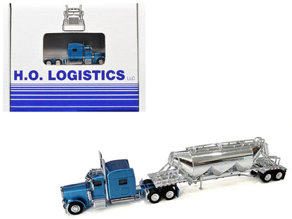 Peterbilt 389 Sleeper & Tank Trailer Blue/Chrome 1/87 HO Scale Model by HO Logistics