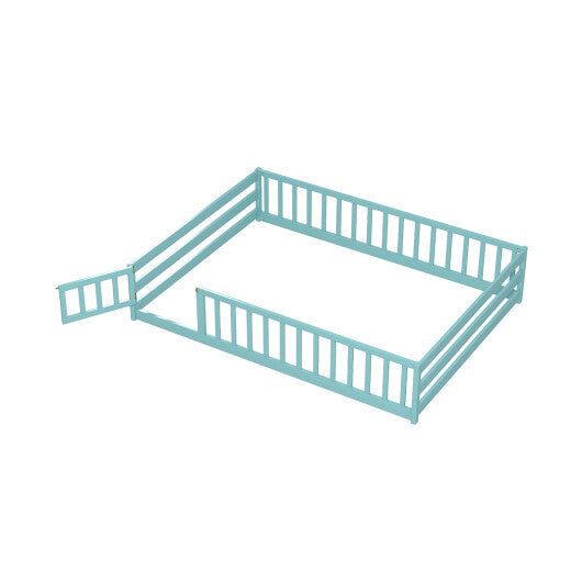 Full Size Floor Bed with Full Length Safety Guardrails-Dark Green - Color: Dark Green - Size: Full Size