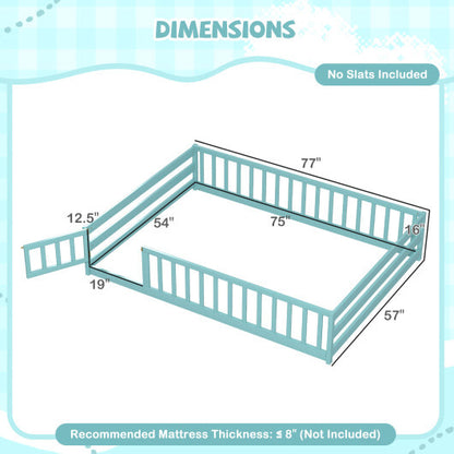 Full Size Floor Bed with Full Length Safety Guardrails-Dark Green - Color: Dark Green - Size: Full Size
