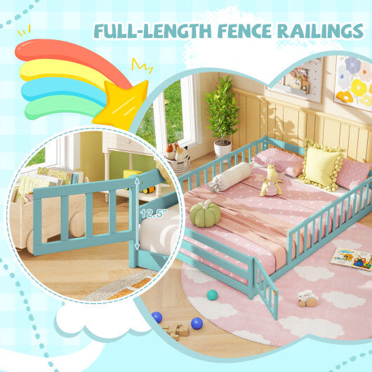 Full Size Floor Bed with Full Length Safety Guardrails-Dark Green - Color: Dark Green - Size: Full Size