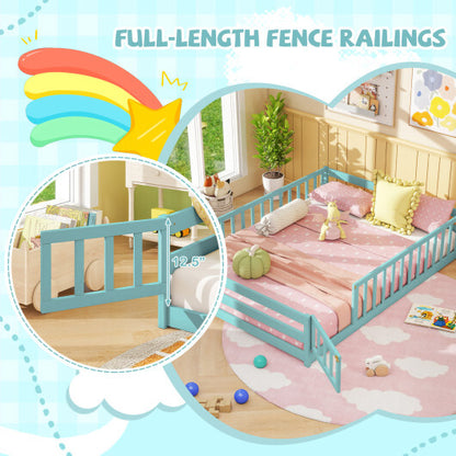 Full Size Floor Bed with Full Length Safety Guardrails-Dark Green - Color: Dark Green - Size: Full Size