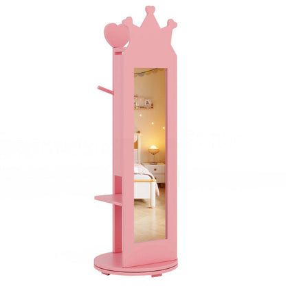 Free-Standing Full Length Mirror Kids Jewelry Armoire Cabinet-Pink - Color: Pink