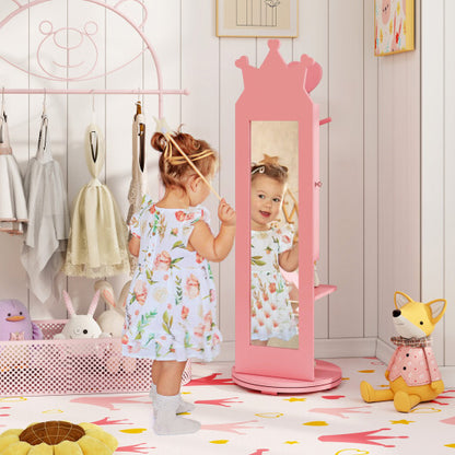 Free-Standing Full Length Mirror Kids Jewelry Armoire Cabinet-Pink - Color: Pink