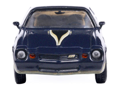 1981 Chevrolet Camaro Z28 Dark Blue Metallic with Gold Stripes and Interior 1/64 Diecast Model Car by IXO Models