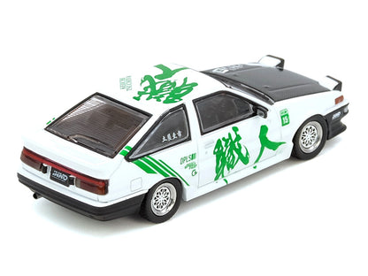 Toyota Sprinter Trueno (AE86) RHD (Right Hand Drive) #15 "Keiichi Tsuchiya" White with Green Graphics 1/64 Diecast Model Car by Inno Models