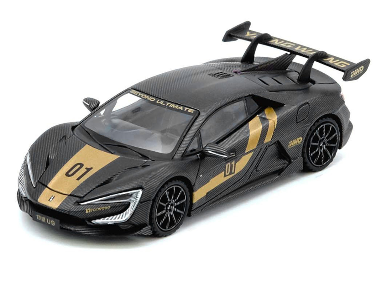 Yangwang U9 #01 Carbon Fiber with Gold Stripes "APA XPO 2025 Event Edition" 1/64 Diecast Model Car by Inno Models