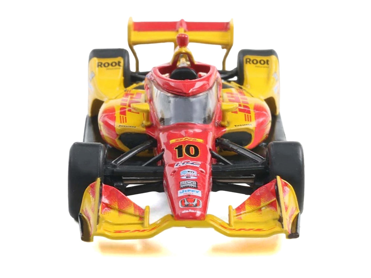 Dallara IndyCar #10 Alex Palou "DHL" Chip Ganassi Racing (Road Course Configuration) Champion "NTT IndyCar Series" (2025) with Trading Card 1/64 Diecast Model Car by IXO Models