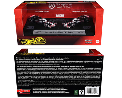 "MoneyGram Haas F1 Team" Formula One F1 World Championship (2025) 2 Piece Set Diecast Model Cars by Hot Wheels