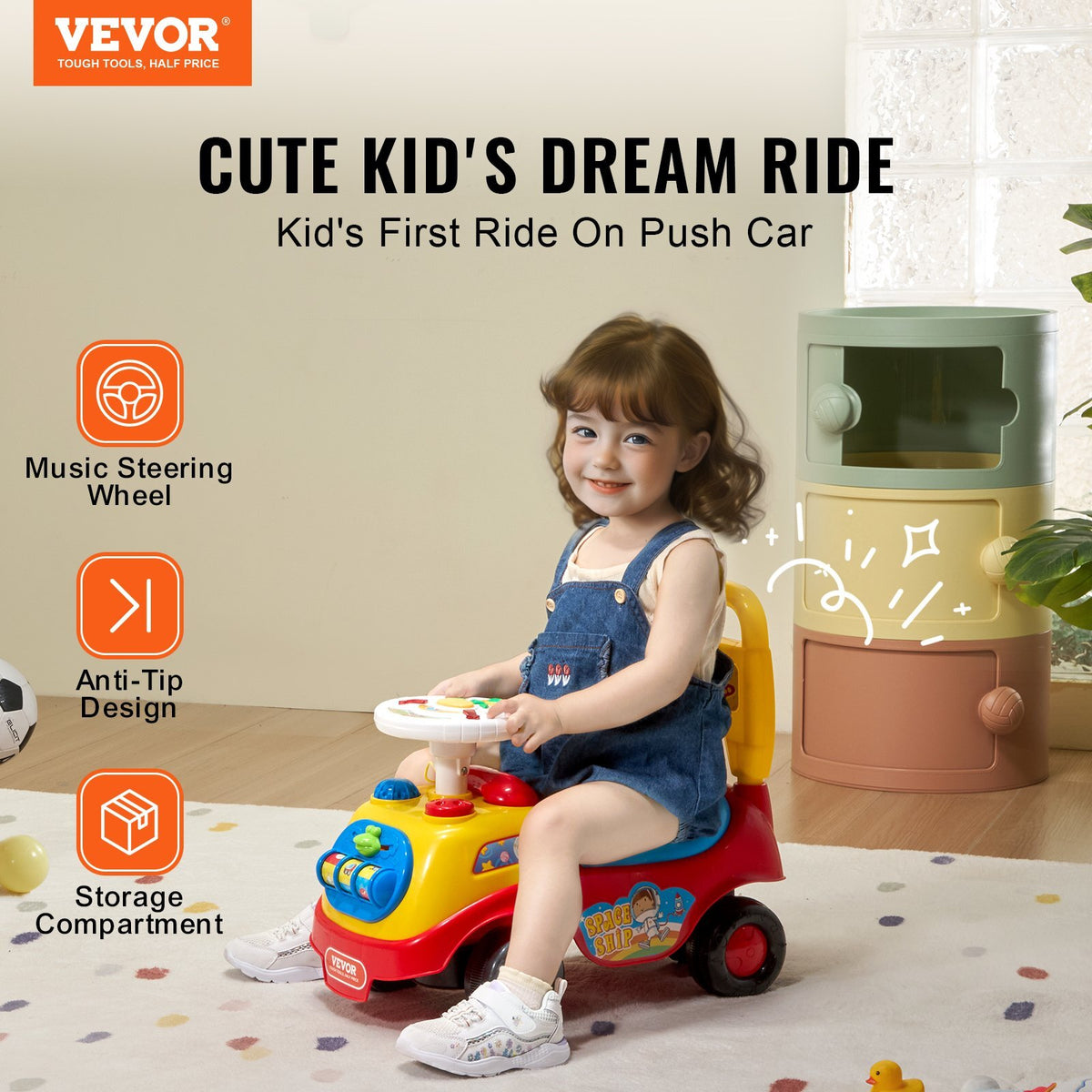 Ride On Push Car for Toddlers, Ages 1-3, Ride Racer, Sit to Stand Toddler Ride On Toy, Classic Kids Ride On Car with Music Steering Wheel, Horn & Under Seat Storage, Ride On Toy for Boys Girls