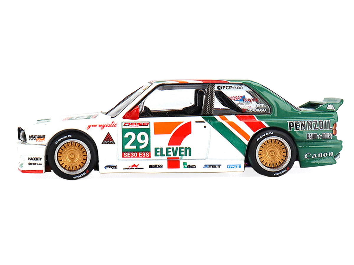 BMW M3 "Kaido Works Larry Chen V1" #29 "7-Eleven" White and Green with Graphics (Designed by Jun Imai) "Kaido House" Special 1/64 Diecast Model Car by Mini GT