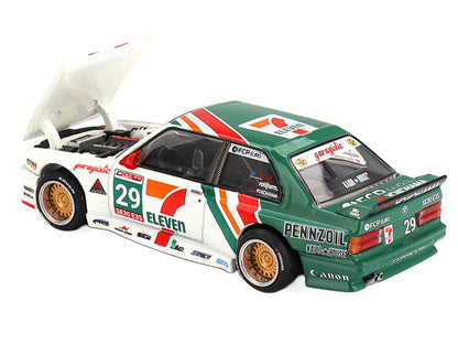 BMW M3 "Kaido Works Larry Chen V1" #29 "7-Eleven" White and Green with Graphics (Designed by Jun Imai) "Kaido House" Special 1/64 Diecast Model Car by Mini GT