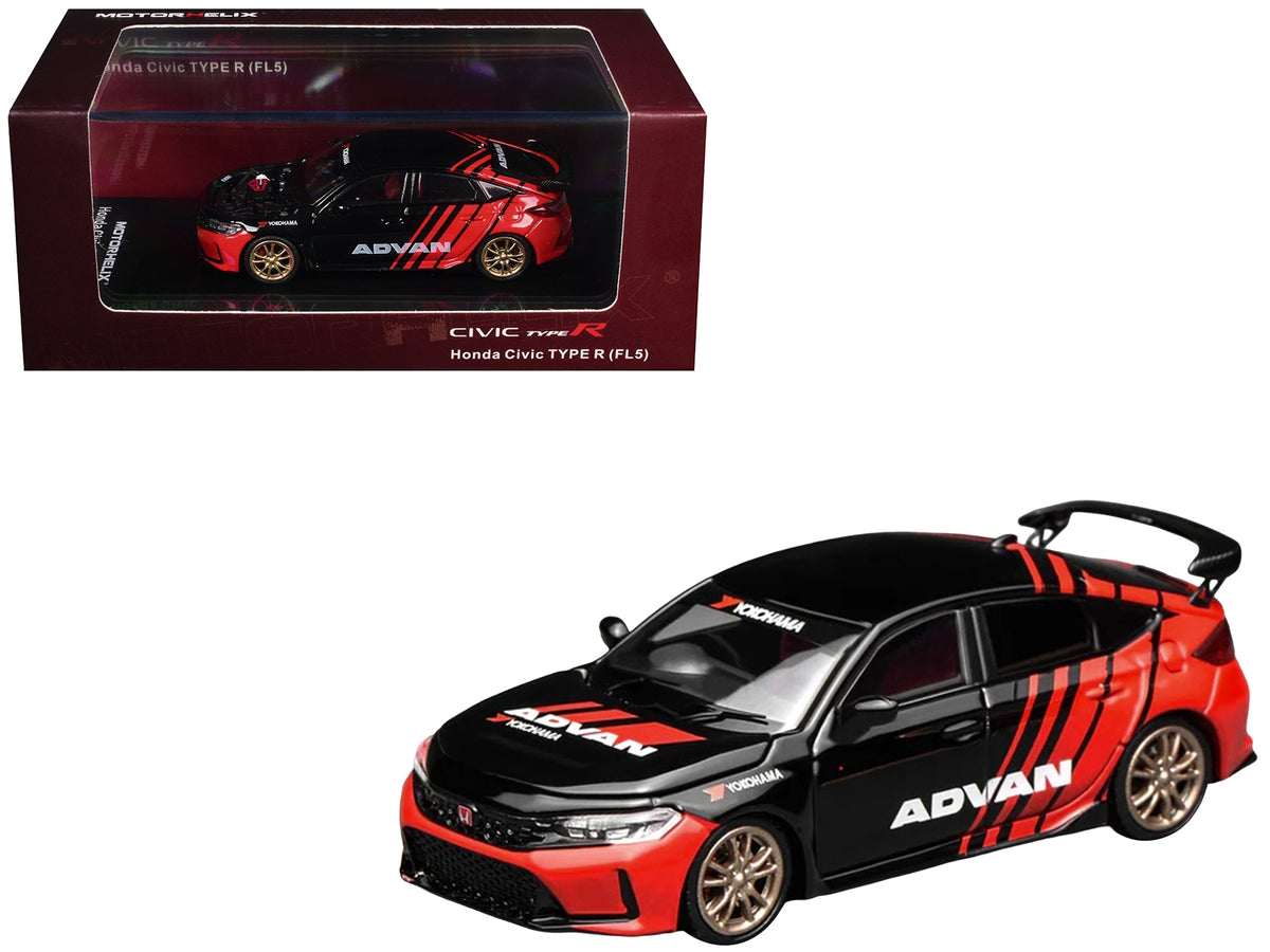 MotorHelix 1/64 Honda Civic Type R FL5 RHD ADVAN Diecast Model Car Black Red NEW