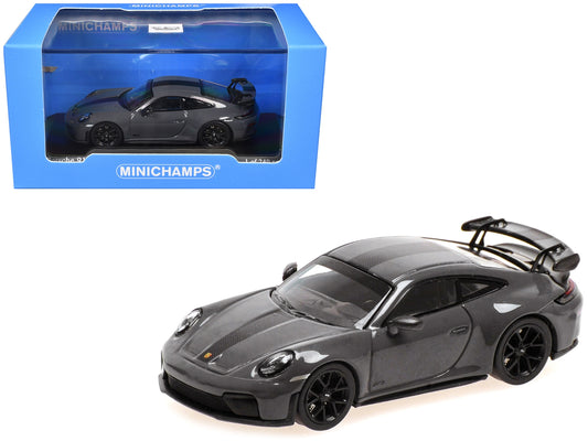 2025 Porsche 911 (992.2) GT3 Weissach Package Gray with Carbon Stripe Limited Edition to 240 pieces Worldwide 1/64 Diecast Model Car by Minichamps