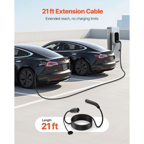 EV Charger Extension Cable for Tesla, 48Amp 21 ft Max 240V 11.52 kW with NACS Plug, EV Extension Cord for Level 1/2 Tesla Mobile/Wall Connector/Destination Charger, Model Y/X/3/S, Carrying Bag