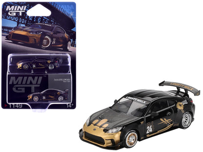 Toyota GR86 "LB-Nation - Liberty Walk" #24 Black with Carbon Hood and Gold Graphics Limited Edition 1/64 Diecast Model Car by Mini GT