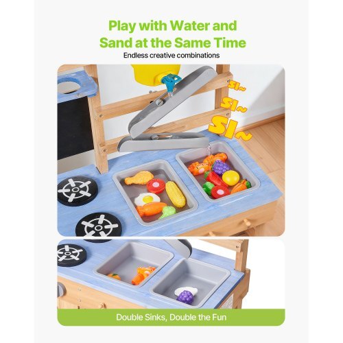 Mud Kitchen, Outdoor Mud Kitchen for Kids, Wood Outdoor Play Kitchens with Stoves, Hooks, Sinks, Planting Shovels, Spatulas, Handle, Cookware Pots and Accessories, Play with Water and Sand