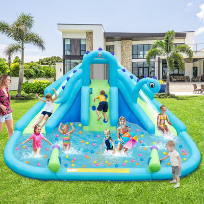 Inflatable Water Slide with Dual Slides and Large Splash Pool and Carry Bag (with 584W Blower) - Color: Blue